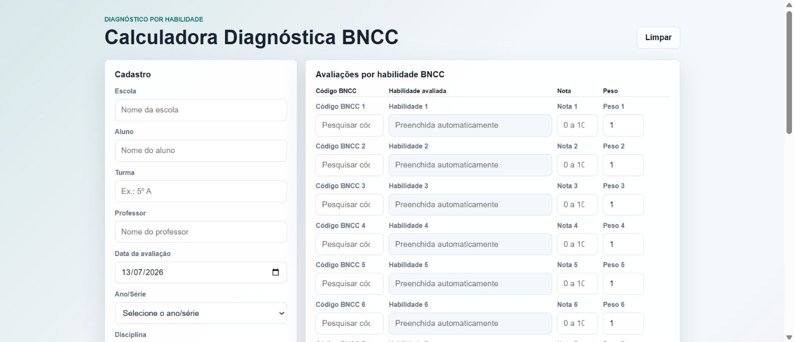 Calculadora Diagnóstica BNCC: transforme notas em intervenção pedagógica